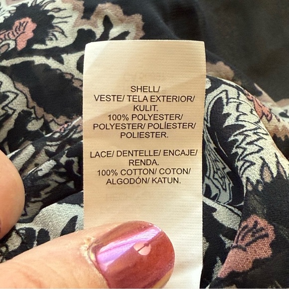 Lucky Brand Plus Sheer Mixed Print Bell Sleeve Peplum Peasant Top 2X Cottage - Picture 15 of 16